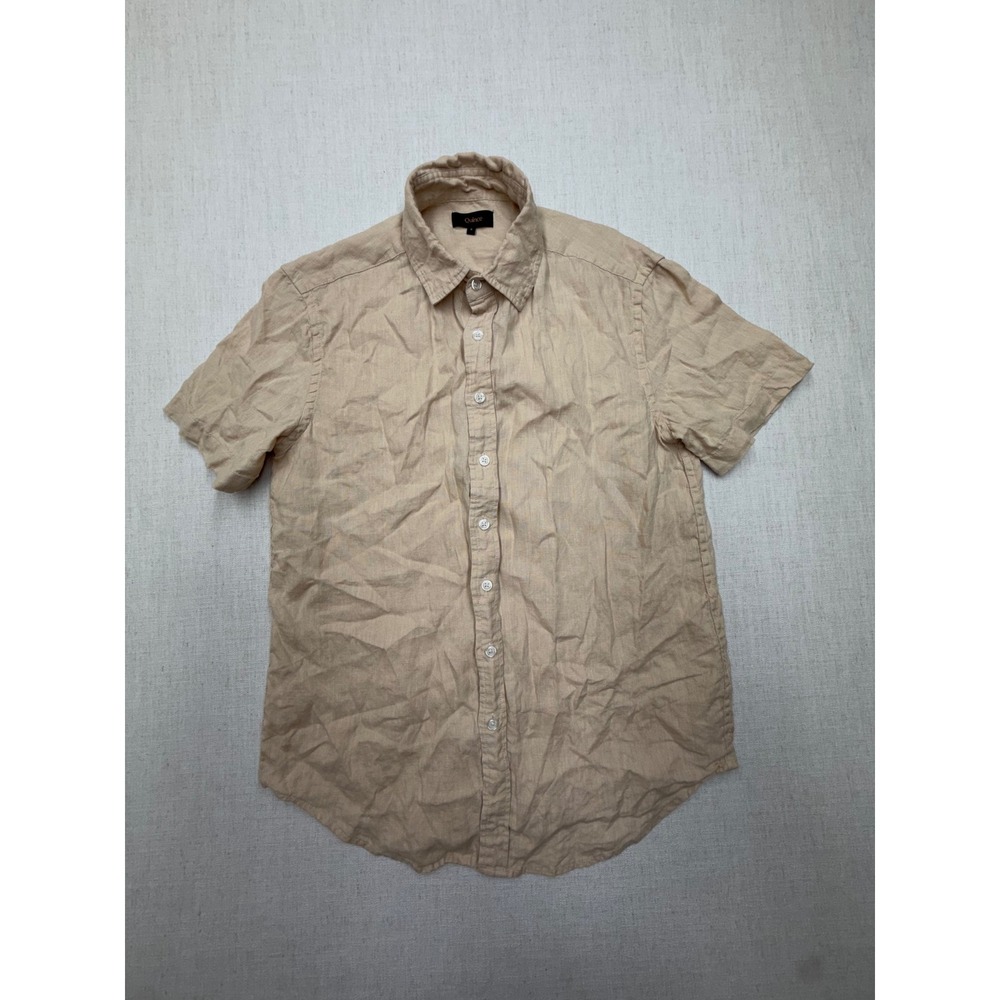 Quince Men 100% European Linen Relaxed Short Sleeve Shirt Driftwood Tan Small
